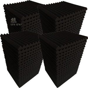 48Pack Black 12 "X 12 "X1" Acoustic Panels Studio Soundproofing Foam Wedge Tiles